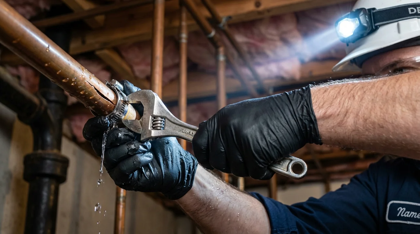 Emergency pipe clamp repair being performed by a Johns Plumbing LLC plumber in Hatillo